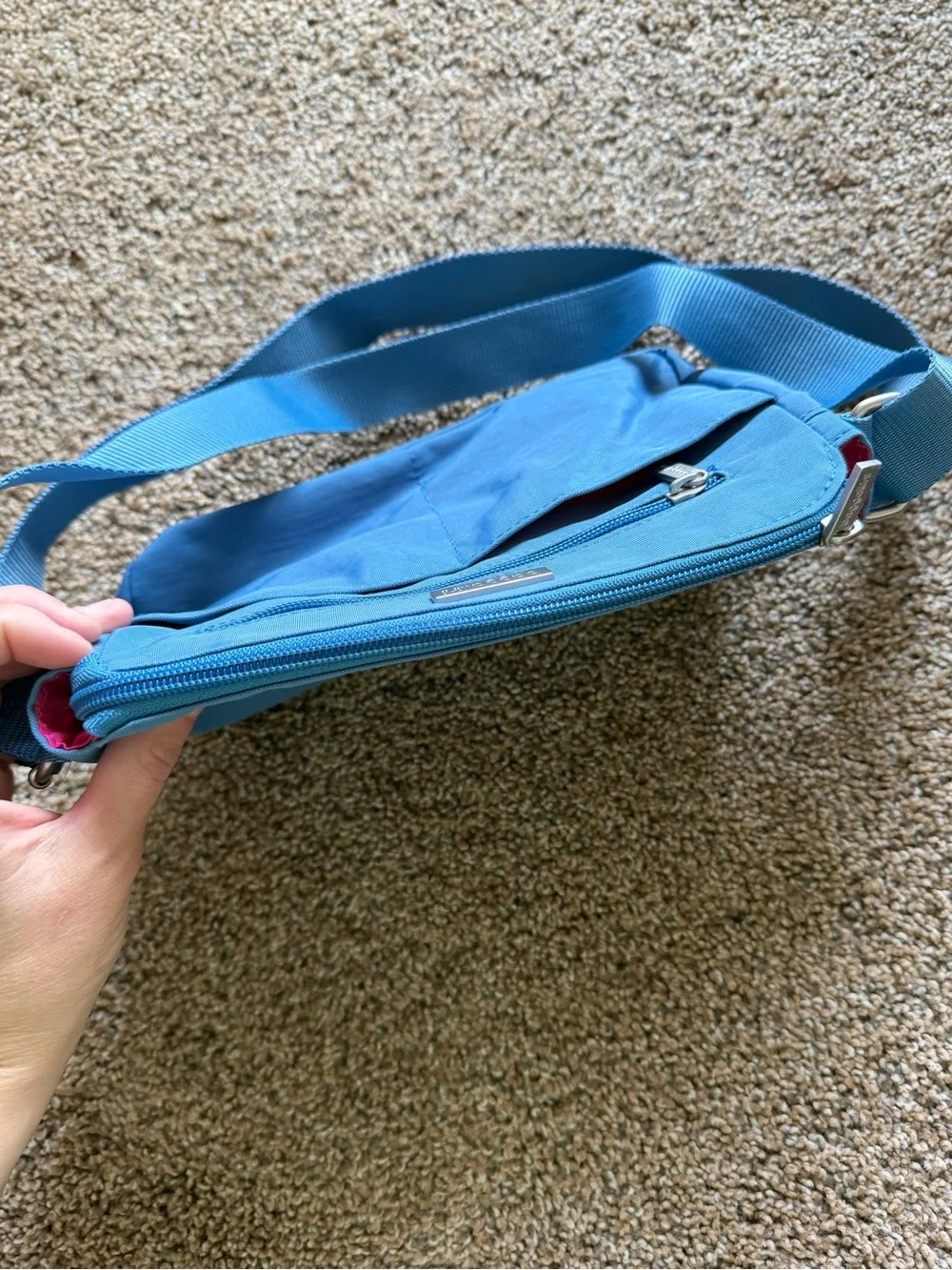 BAGGALLINI Dusty Blue Nylon Zippered Crossbody Shoulder Bag